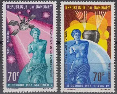 Dahomey Mi.Nr. 335-36 Erforschung Planet Venus, Venus von Milo, Sonden (2 Werte)