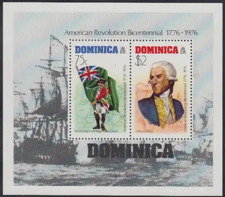 Dominica Mi.Nr. Block 35 200J. USA-Unabhängigkeit, Brit. Fähnrich, Admiral Hood