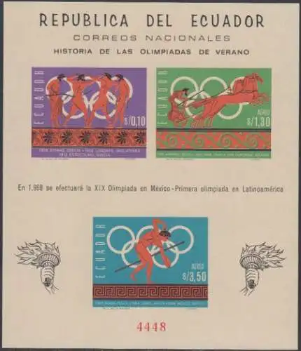 Ecuador Mi.Nr. Block 26B Olympia 68 Mexiko, Geschichte der Olymp. Spiele 