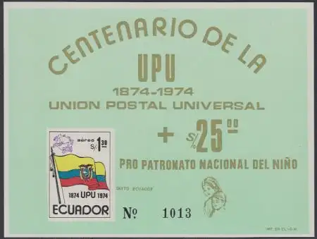 Ecuador Mi.Nr. Block 66 100J. UPU, Denkmal Bern, Flagge Ecuadors 