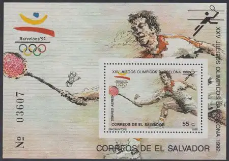 El Salvador Mi.Nr. Block E 39 Olympia 1992 Barcelona, Badminton 