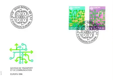 Schweiz Mi.Nr. 1370-71 Europa 88, Transport- und Kommunikation (2 Werte)