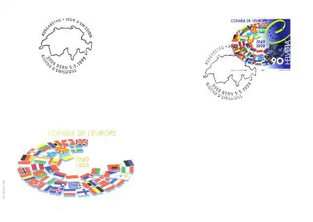 Schweiz Mi.Nr. 1688 Jahresereignisse, Europarat, Flaggen der Staaten (90)