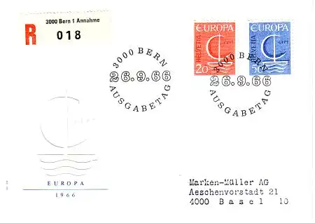 Schweiz Mi.Nr. 843-44 Europa 66, stil. Boot mit Segel und "CEPT" (2 Werte)