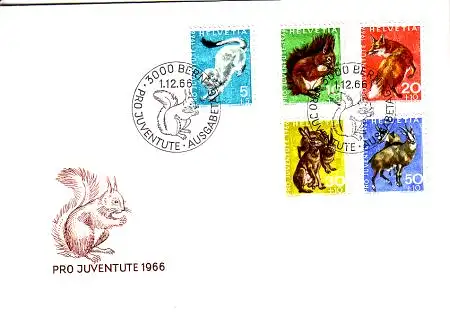 Schweiz Mi.Nr. 845-49 Pro Juventute, Wildtiere (5 Werte)