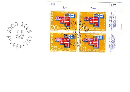 Schweiz Mi.Nr. 852 Jahresereignisse, Aufhebg.d.Zollschranken EFTA, im 4er-Block