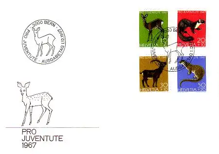 Schweiz Mi.Nr. 866-69 Pro Juventute, Wildtiere (4 Werte)