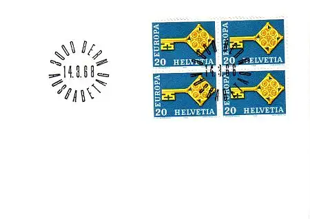 Schweiz Mi.Nr. 871 Jahresereignisse, Europa 1968, Schlüssel, im 4er-Block