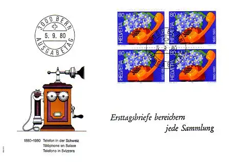 Schweiz Mi.Nr. 1183 PTT - Serie, 100 Jahre Telefon, im 4er-Block (80)