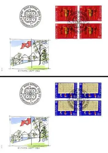 Schweiz Mi.Nr. 1221-22 Europa 82, Historische Ereignisse, i.4er-Block (2 Briefe)