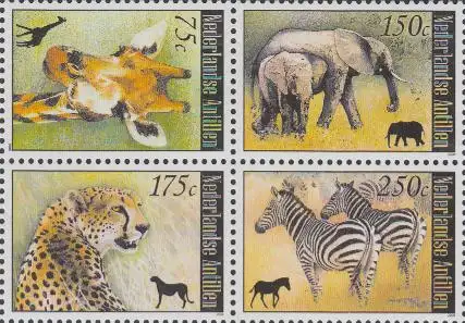 Niederl.Antillen Mi.Nr. Zdr.1665-68 Giraffe, Elefant, Gepard, Zebra 