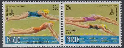 Niue Mi.Nr. Zdr.360-61 Olympische Sommerspiele Moskau, 400-m-Freistilschwimmen 