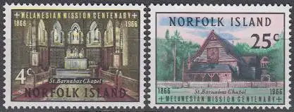 Norfolk-Insel Mi.Nr. 76-77 100J.Melanesische Mission, Barnabas-Kapelle (2 Werte)