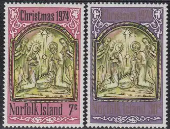 Norfolk-Insel Mi.Nr. 158-59 Weihnachten, Perlmuttrelief Geburt Christi (2 Werte)