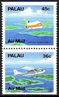 Palau Mi.Nr. Zdr.278Du+280Do Freim. Flugzeuge (Paar oben+unten geschn.)