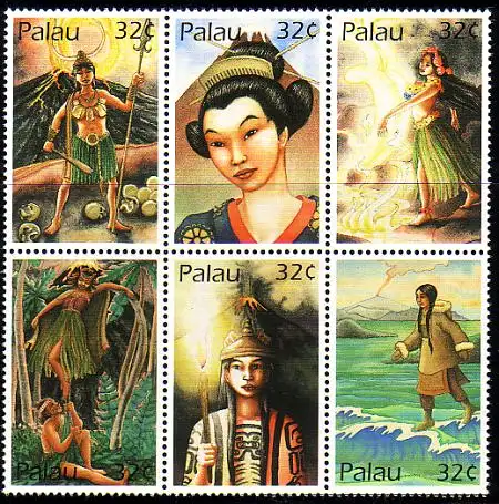 Palau Mi.Nr. Zdr.1216-21 Vulkangöttinnen des Pazifik