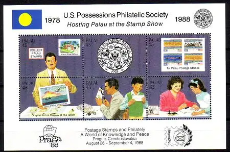 Palau Mi.Nr. Block 4 Philatelist. Arge + Praga '88, u.a. Philatelisten