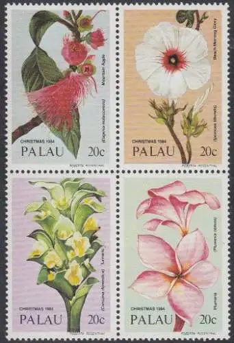 Palau Mi.Nr. Zdr.61-64 Weihnachten 1984, Blüten 