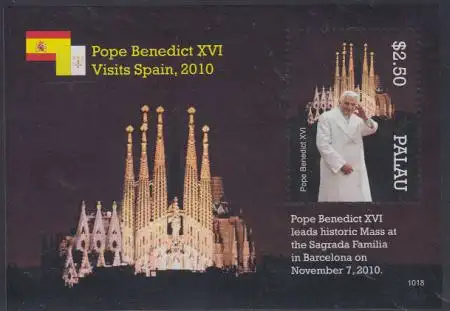 Palau Mi.Nr. Block 234 Papst Benedikt XVI, Besuch in Spanien Sagrada Familia 