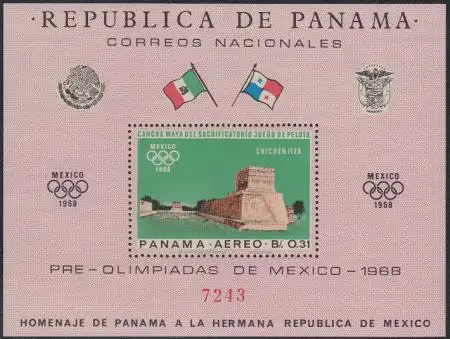 Panama Mi.Nr. Block 68 Olympiade 1968 Mexiko, Kultstätte Chichén Itzá 