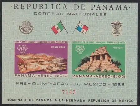 Panama Mi.Nr. Block 69 Olympiade 1968 Mexiko, Tempelanlagen 