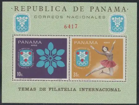 Panama Mi.Nr. Block 87 Olympiade 1968 Grenoble, Eiskunstlauf, Schneekristall 