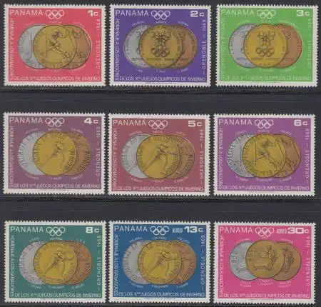 Panama Mi.Nr. 1077-85 Olympiade 1968 Grenoble, Medaillengewinner (9 Werte)