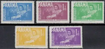 Panama Zwangszuschlagsm. MiNr. 47-51 Kinder-+Jugendh. Mädchen a.Nähmasch. (5 W.)