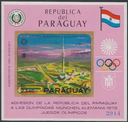 Paraguay Mi.Nr. Block 142 Olympia 1972 München, Olympiagelände 