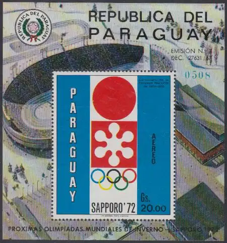 Paraguay Mi.Nr. Block 150 Olympia 1972 Sapporo, Emblem der Spiele 