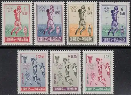 Paraguay Mi.Nr. 834-40 Olympia 1960 Rom, Fußball, Basketball (7 Werte)