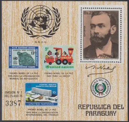 Paraguay Mi.Nr. Block 318 Friedensnobelpreis für UNO 