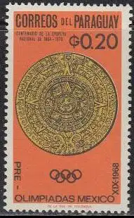 Paraguay Mi.Nr. 1537 Vor-Olympia 1968 Mexiko, Kalenderstein (0,20)