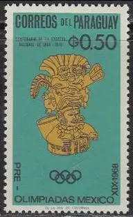 Paraguay Mi.Nr. 1539 Vor-Olympia 1968 Mexiko, Gott mit Kopfschmuck (0,50)