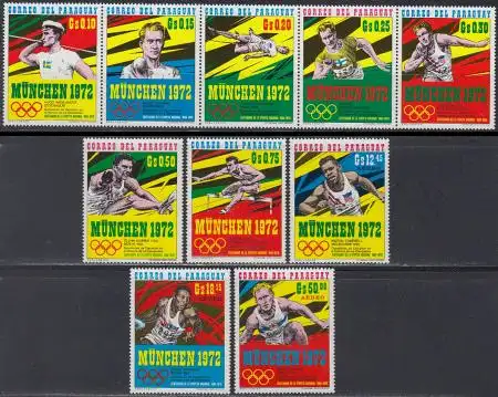 Paraguay Mi.Nr. 2139-48 Olympia 1972 München, Zehnkampfsieger 1912-1964 (10 W.)