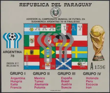 Paraguay Mi.Nr. Block 320 Fußball-WM 1978 Argentinien, Flaggen der Teilnehmer