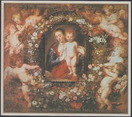 Paraguay Mi.Nr. Block 332 400. Geb. Peter Paul Rubens, Gemälde Madonna 