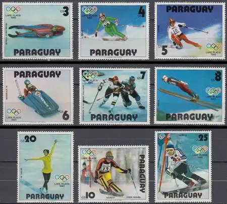 Paraguay Mi.Nr. 3197-3205 Olymp. Winterspiele Lake Placid (9 Werte)