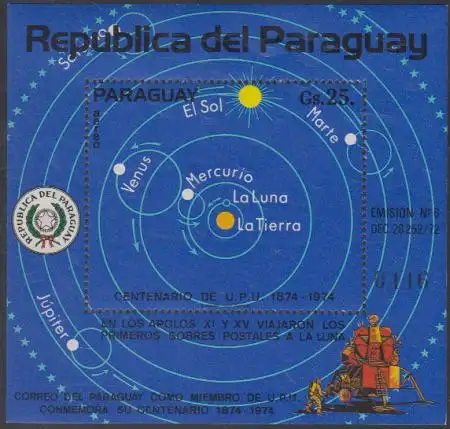 Paraguay Mi.Nr. Block 219 100J. UPU, Sonnensystem 