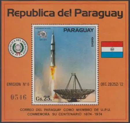 Paraguay Mi.Nr. Block 220 100J. UPU. Rakete, Radarantenne 