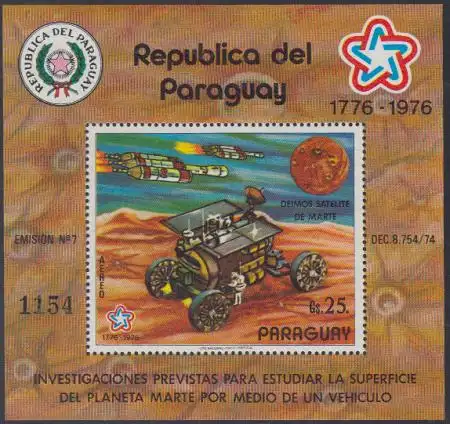 Paraguay Mi.Nr. Block 294 200J. Unabhängigkeit der USA, Marsauto 