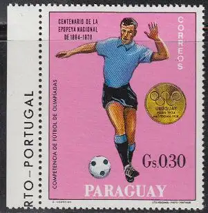 Paraguay Mi.Nr. 1955 Goldmedaille Fußball Olympia 1924: Uruguay (0,30)