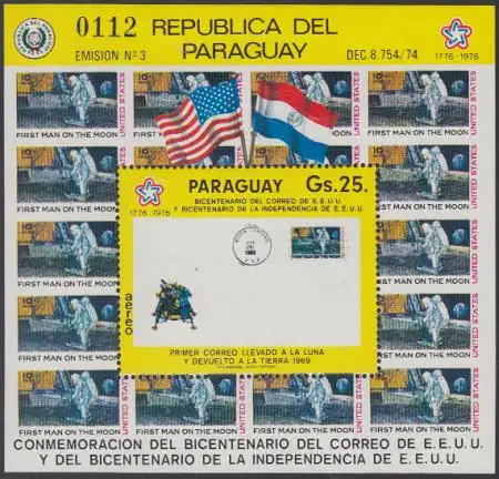 Paraguay Mi.Nr. Block 279 200J.USA / amerik. Post, Mondbrief