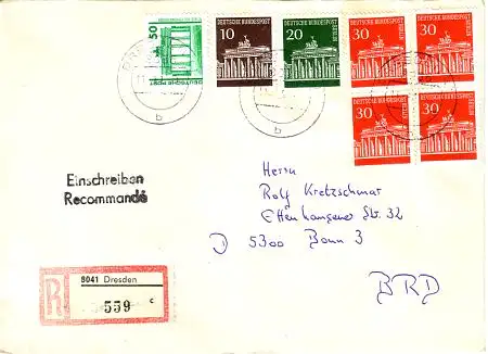 Deutsche Einheit Mischfrankatur mit DDR-DP 3346, Berlin 287, 4x288, Bund 506