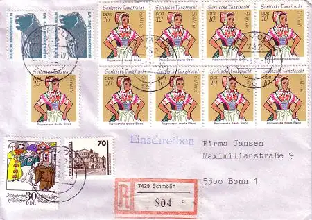 Deutsche Einheit Ebf. Mischfr. mit DDR 1723(9x),1998,DDR-DP 3348, Berlin 863(2x)