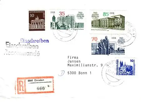 Deutsche Einheit Ebf. Mischfrankatur mit DDR 3072 - 74, DDR-DP 3344, Berlin 286