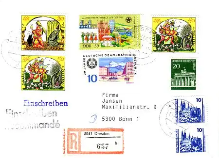 Deutsche Einheit Ebf. Mischfr. DDR1495, 2919,3169,SZd277,DDR-DP 2x3344,Berlin287