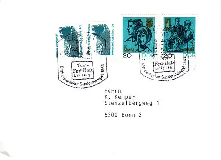 Deutsche Einheit Mischfrankatur mit DDR 1320 + 1321, Berlin 863, Bund 1448