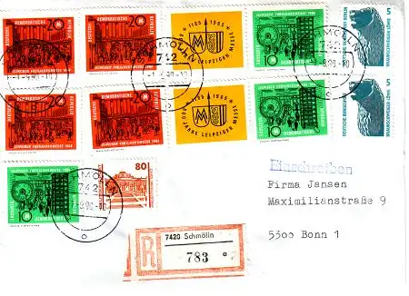 Deutsche Einheit Ebf. Mischfrankatur mit DDR, DDR-DP, Bund, Berlin