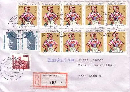 Deutsche Einheit Ebf. Mischfr.mit DDR 1723 (9x),DDR-DP 3350,Bund 1448,Berlin 863